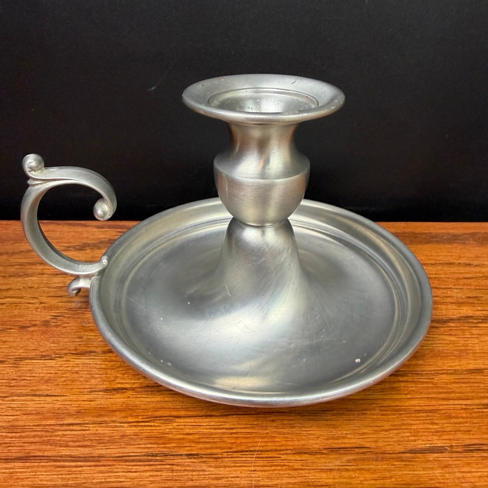 Vintage Web Pewter Candlestick Holder Chamberstick Weighted Silver 3.5in Saucer